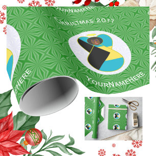 Personalised Bahamian Flag Black Angel Christmas Wrapping Paper