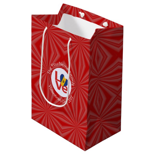 Personalised Bajan Red LOVE Flag Medium Gift Bag (Front Angled)