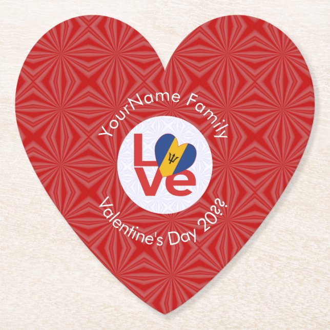Personalised Bajan Red LOVE Flag Paper Coaster (Front)