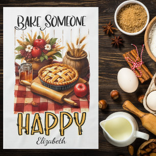 Personalised Bake Someone Happy  Tea Towel