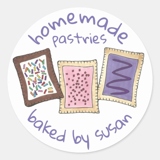Personalised Baked By Homemade Toaster Pastries Classic Round Sticker (Front)