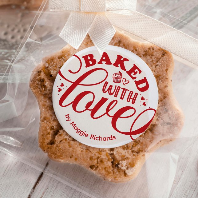 Personalised Baked With Love Baking Classic Round Sticker (Creator Uploaded)