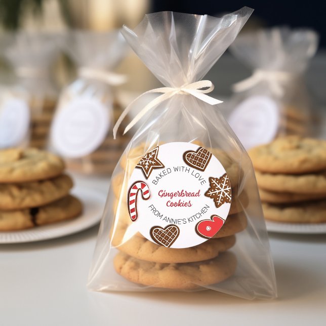 Personalised "Baked with Love" Gingerbread  Classic Round Sticker (Creator Uploaded)