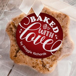 Personalised Baked With Love Holiday Red Baking Classic Round Sticker