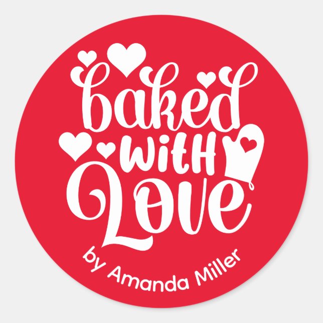 Personalised Baked With Love Red Baking Classic Round Sticker (Front)
