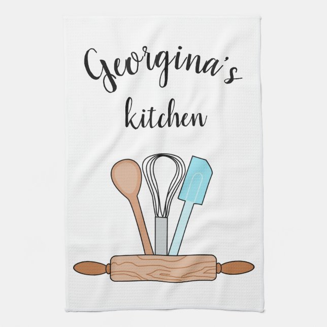 Personalised Bakers Tools Tea Towel (Vertical)