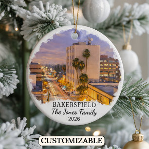 Personalised Bakersfield Ornament, California Ceramic Tree Decoration
