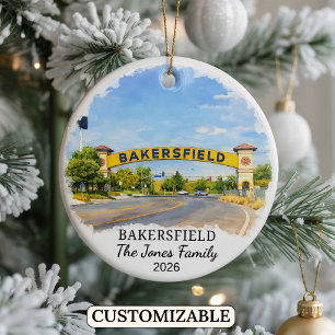 Personalised Bakersfield Ornament, California Ceramic Tree Decoration