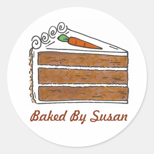 Personalised Baking Baked By Carrot Cake Slice Classic Round Sticker (Front)