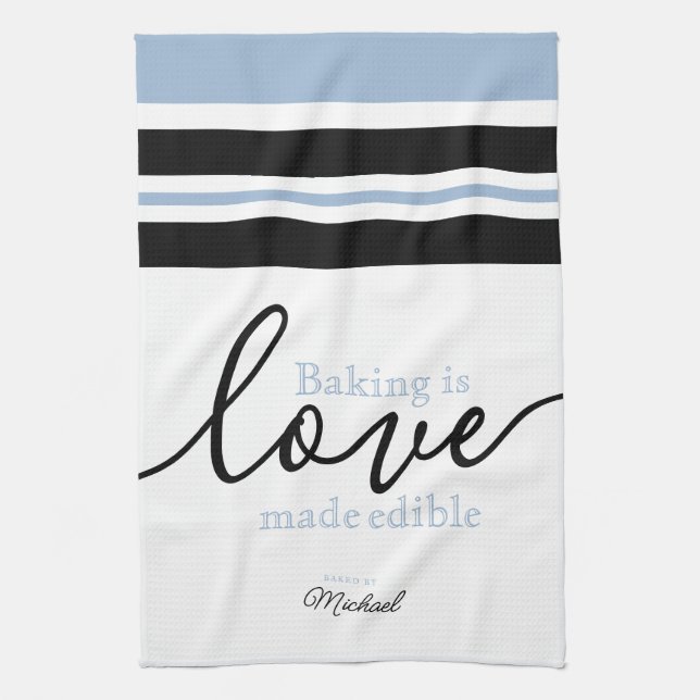 Personalised Baking is Love Made Edible Script Tea Towel (Vertical)