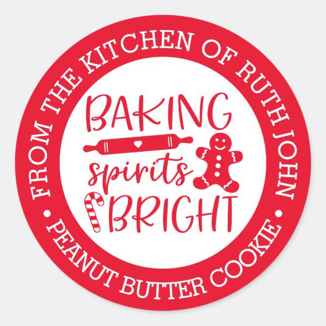 Personalised Baking Spirits Bright Holiday Baking  Classic Round Sticker (Front)