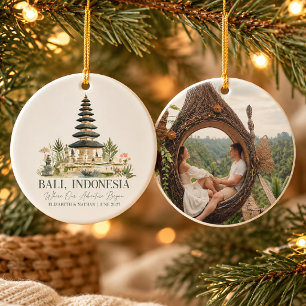 Personalised Bali Honeymoon Photo Keepsake Ceramic Tree Decoration