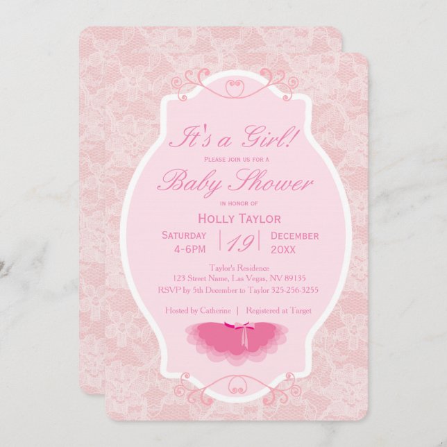 Personalised Ballerina Baby Shower Invitation (Front/Back)