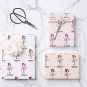 Personalised Ballerina Ballet Name Birthday Wrapping Paper Sheet