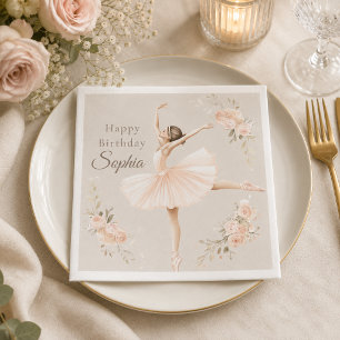 Personalised Ballerina Birthday Blush Floral Napkin