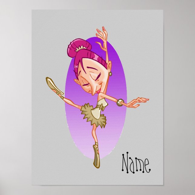 Personalised ballerina dancer cartoon poster (Front)