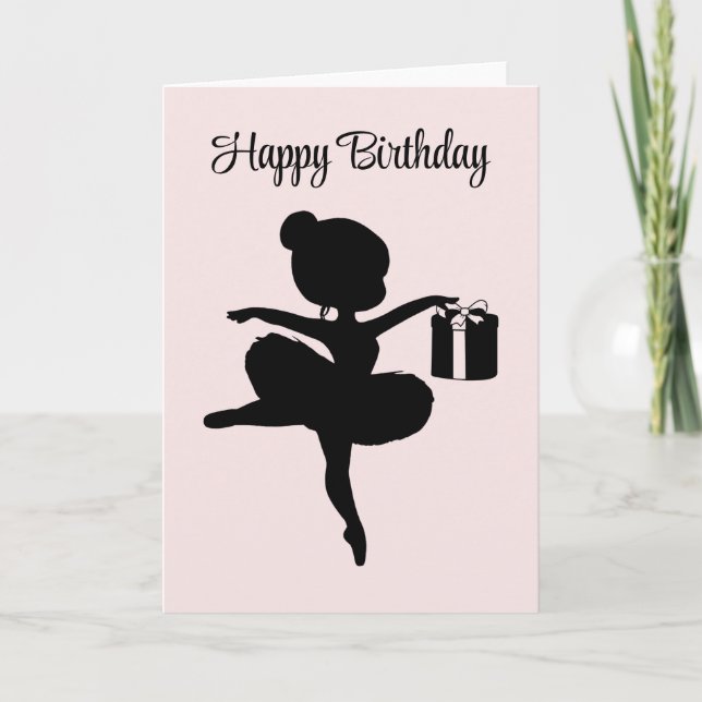Personalised Ballerina Holding A Gift Birthday Card (Front)