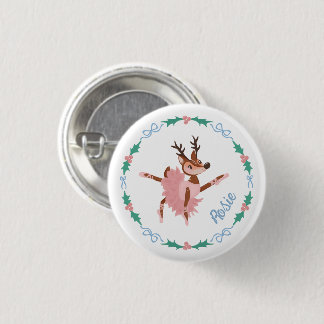 Personalised Ballerina Reindeer and Bows Christmas 3 Cm Round Badge