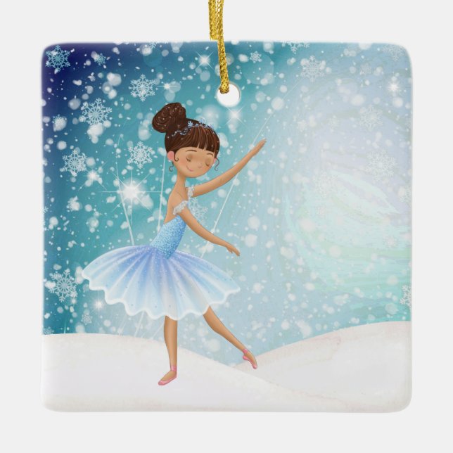 Personalised Ballerina Winter Snow Holiday Ballet Ceramic Ornament (Front)