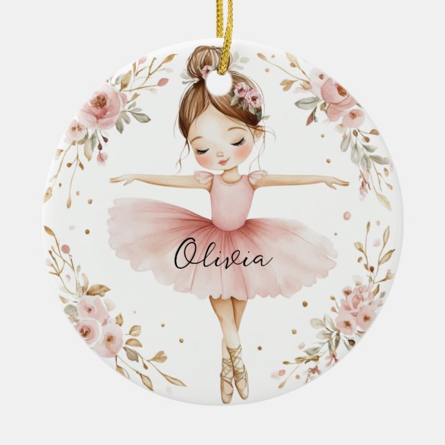 Personalised Ballet Girl Ceramic Tree Decoration (Front)
