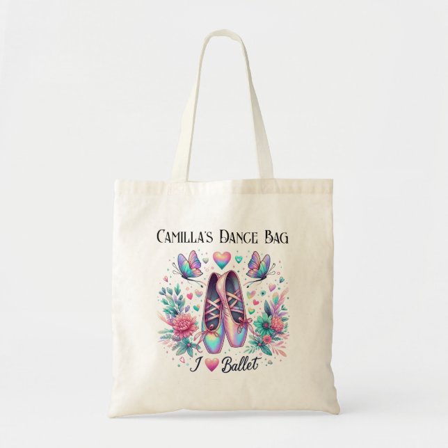 Personalised Ballet Shoes Dance Tote Bag (Front)