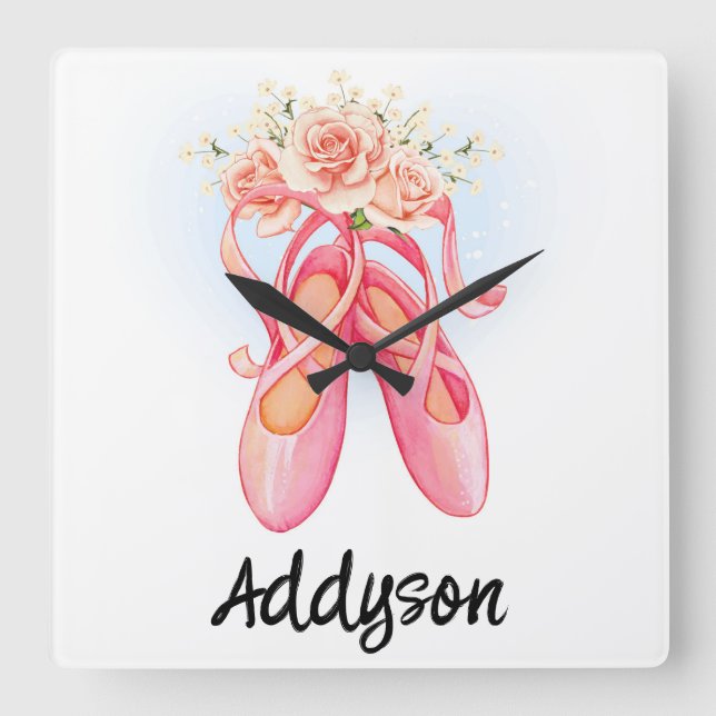 Personalised Ballet Shoes Square Wall Clock (Front)