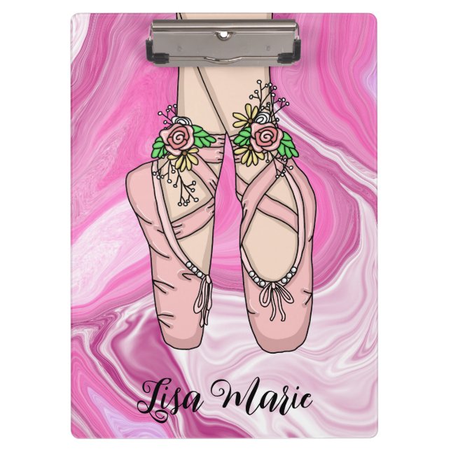 Personalised Ballet Slippers Pink and White Marble Clipboard (Front)