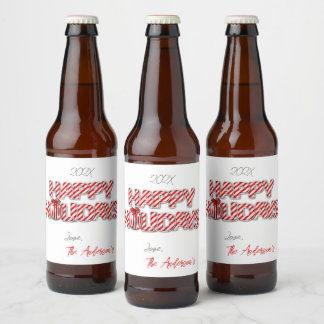 Personalised Balloon Happy Holidays Peppermint Beer Bottle Label