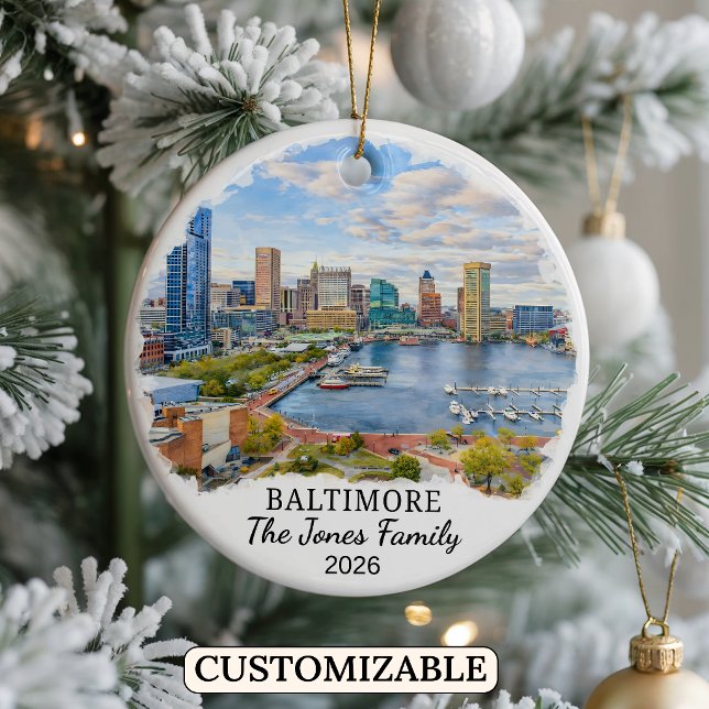 Personalised Baltimore Ornament, Custom Maryland Ceramic Tree Decoration (Creator Uploaded)