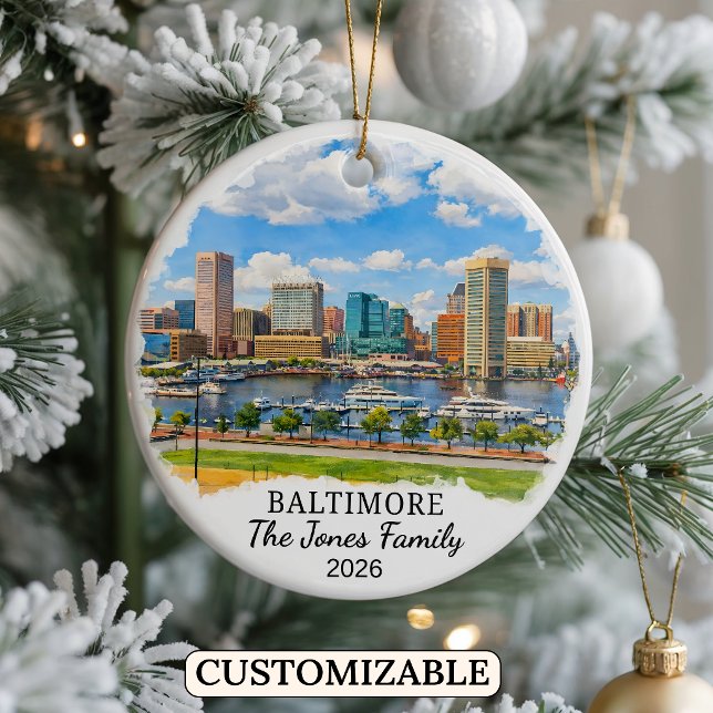 Personalised Baltimore Ornament, Custom Maryland Ceramic Tree Decoration (Creator Uploaded)