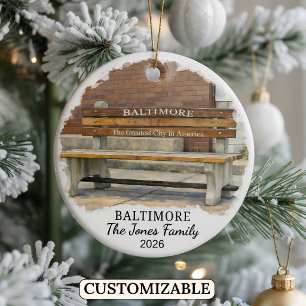 Personalised Baltimore Ornament, Custom Maryland Ceramic Tree Decoration