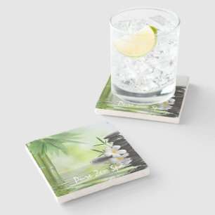 Personalised Bamboo Zen Stones Water Plumeria Stone Coaster