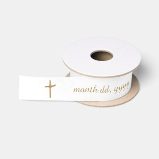 Personalised Baptism Christening Chic Gold Cross Satin Ribbon