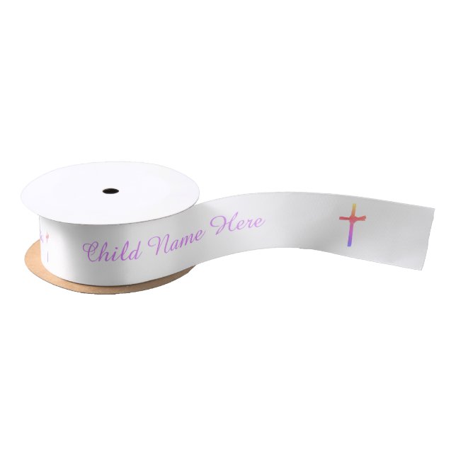  Personalised Baptism Communion Colourful Cross Satin Ribbon (Spool)