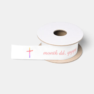 Personalised Baptism Communion Rose Pink Cross Satin Ribbon