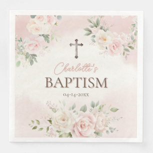 Personalised Baptism Pink Roses Napkin