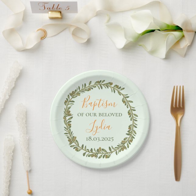 Personalised Baptism Plastic Plate with Olives (Wedding)