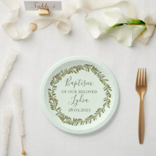 Personalised Baptism Plastic Plate with Olives