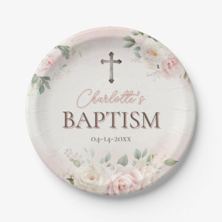 Personalised Baptism Plate -  Roses Favour Tags