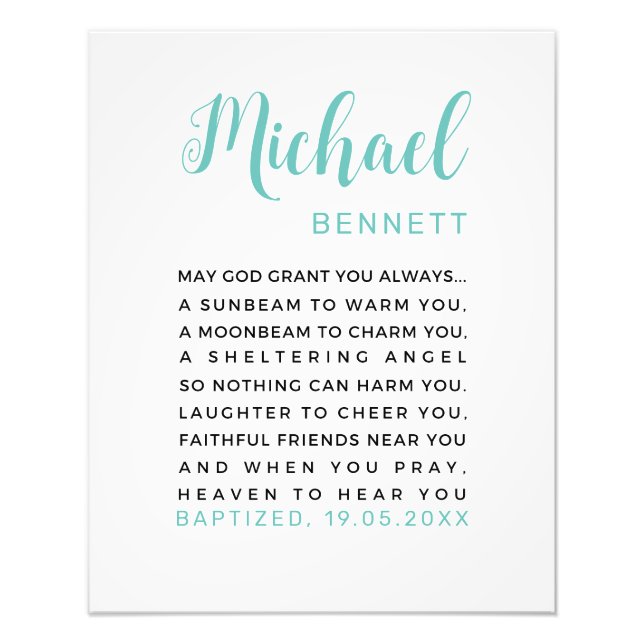 Personalised Baptism Printable, Boy Baptism Gift Photo Print (Front)