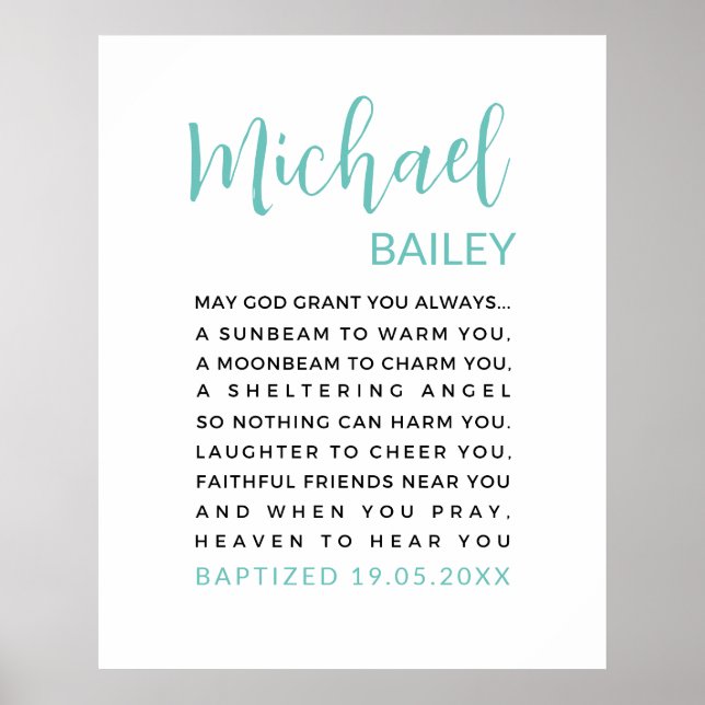 Personalised Baptism Printable, Boy Baptism Gift  Poster (Front)