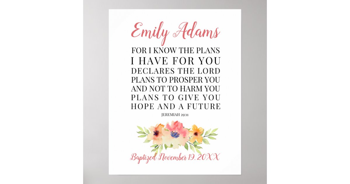 Personalised Baptism Printable, Jeremiah 29:11 Poster | Zazzle.co.nz