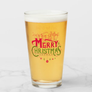 Personalised Bar And Grill Merry christmas Glass