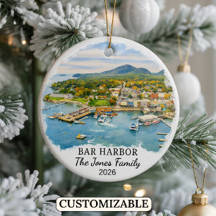 Personalised Bar Harbour Ornament, Custom Maine Ceramic Tree Decoration