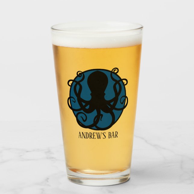 Personalised Bar Octopus Pint Glass (Front Filled)
