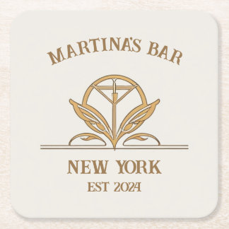 Personalised Bar Sign Martini Logo Custom Name Square Paper Coaster