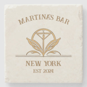 Personalised Bar Sign Martini Logo Custom Name Stone Coaster