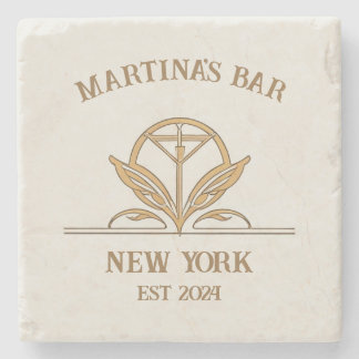 Personalised Bar Sign Martini Logo Custom Name Stone Coaster