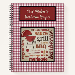 Personalised Barbecue Chef Red Gingham Check Notebook