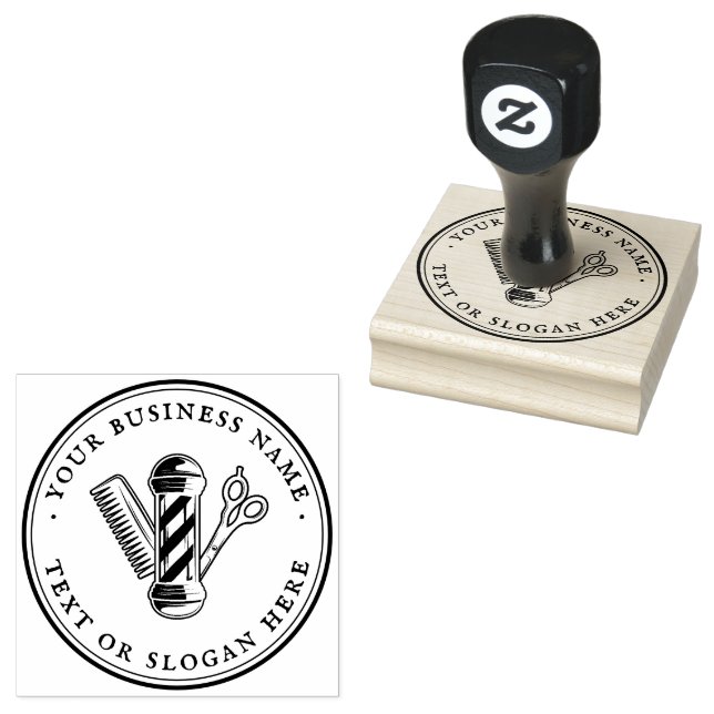 Personalised barber Round Rubber Stamp (Stamped)